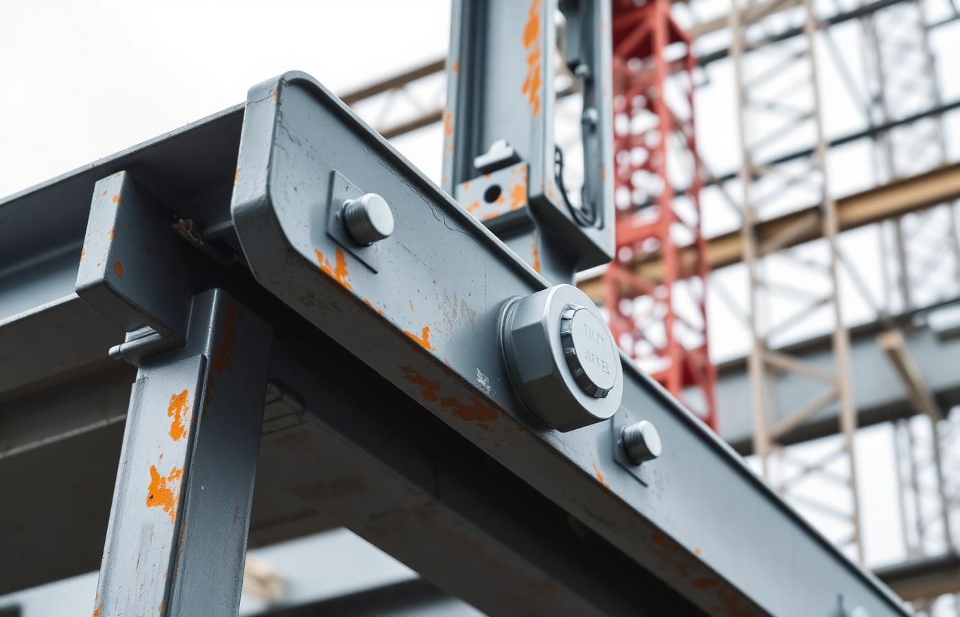 Stalen constructie met afgedekte boutverbinding op een bouwplaats